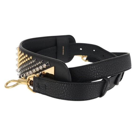 FENDI Monster Studs Shoulder Strap Leather 31.5""-39.4"" Black Gold Auth am9364 - Picture 4 of 11